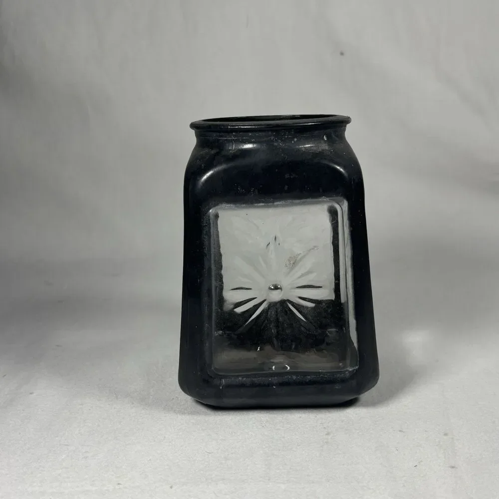 Black Glass Light Cover Shade Embossed Flower Clear Panel Vintage